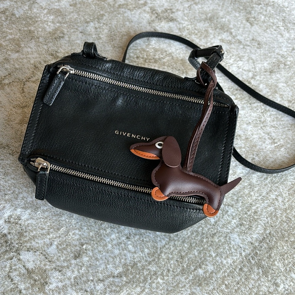 Anthropologie brown leather dachshund hanging keychain for bag or car